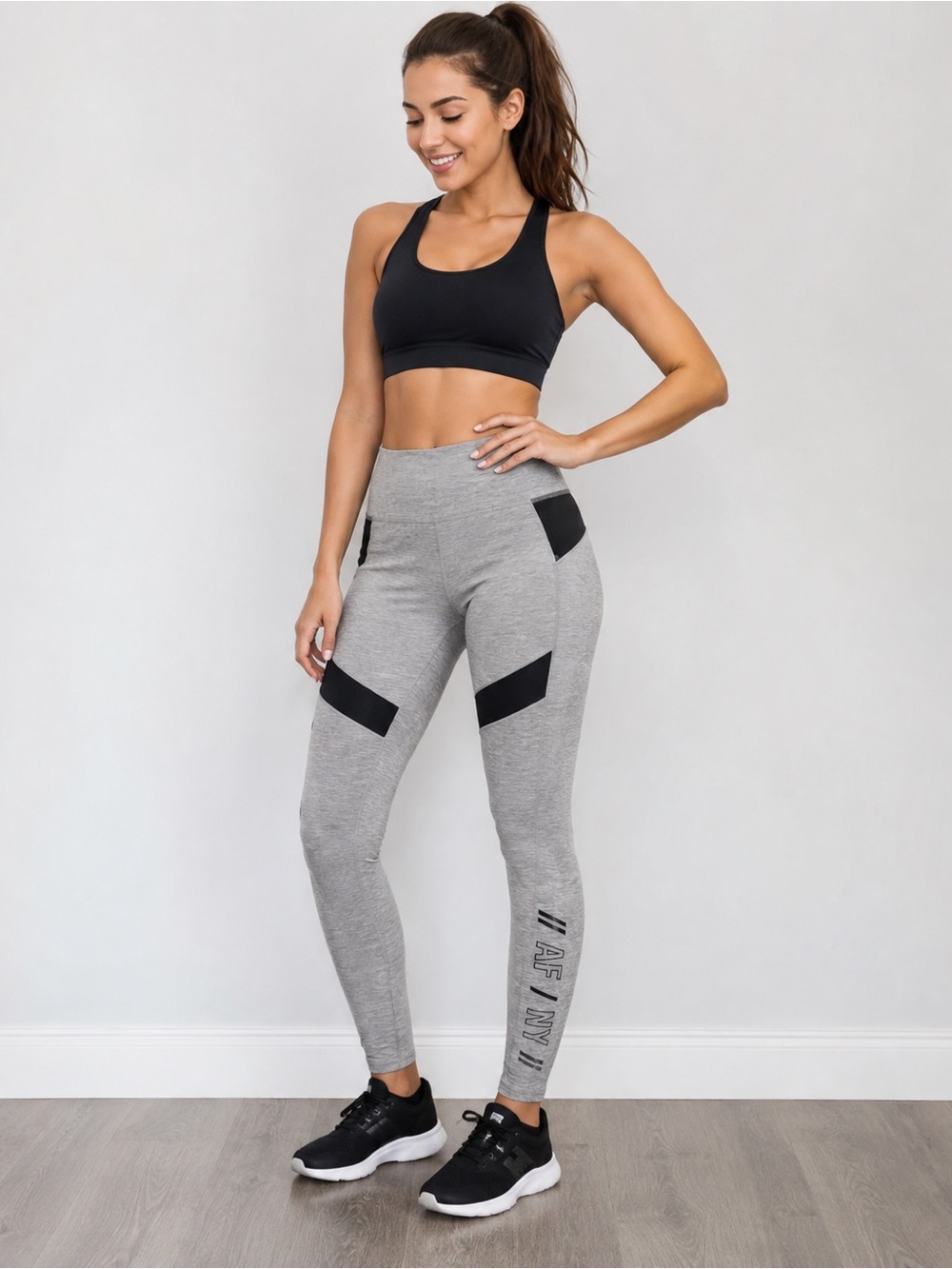 Abercrombie & Fitch Gray Black Colorblock Active Leggings Size S